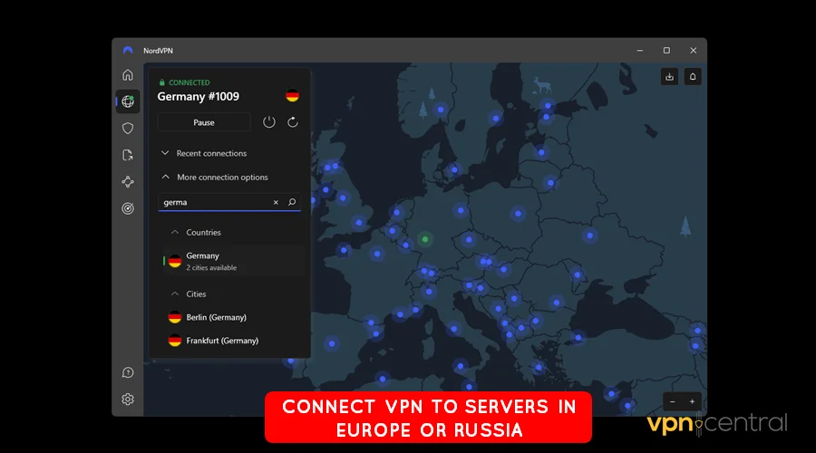 connect to any server in europe or russia