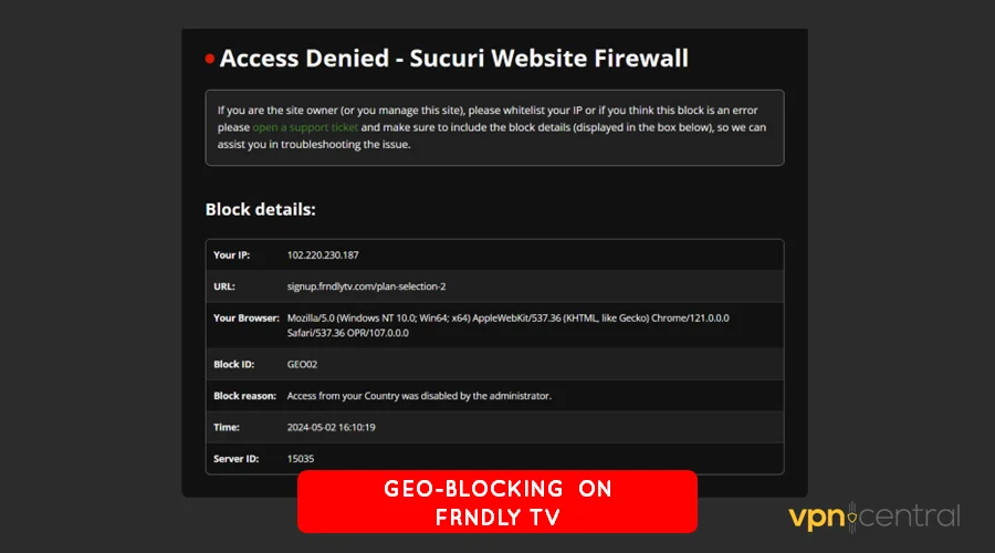 frndly geo-blocking page