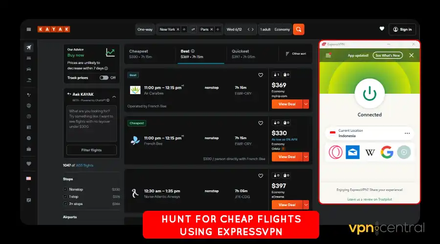 hunt for cheap flights using expressvpn