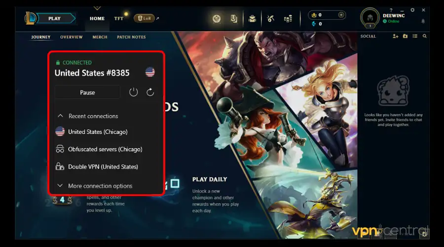 league of legends working with nordvpn