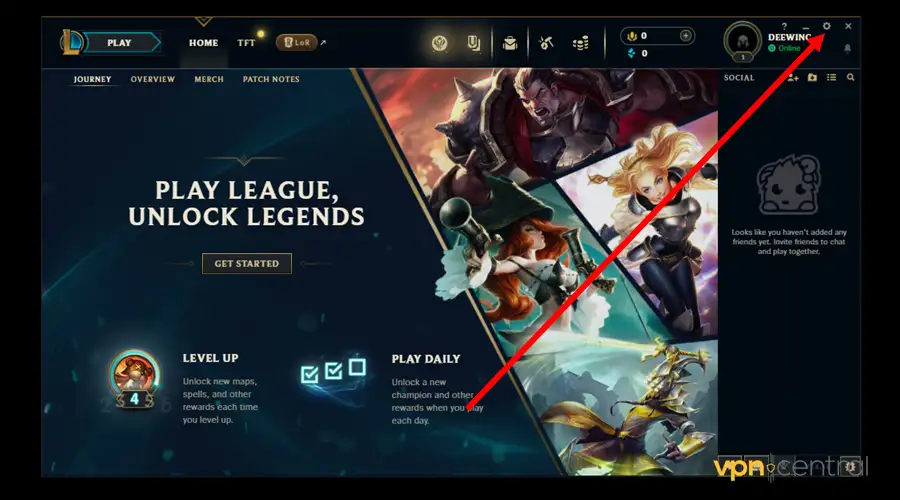 open settings on league of legends