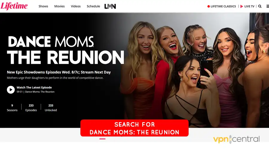 search for dance moms the reunion on lifetime