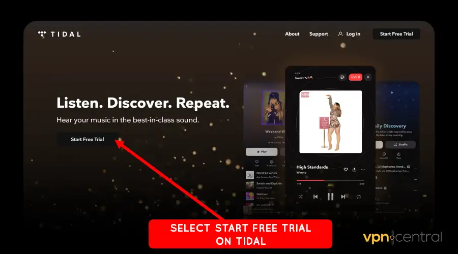 select start free trial on tidal