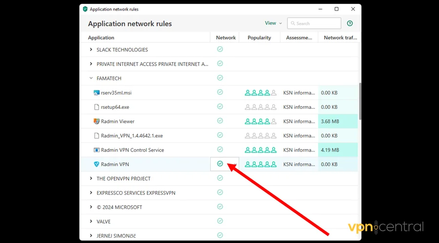 whitelist radmin vpn