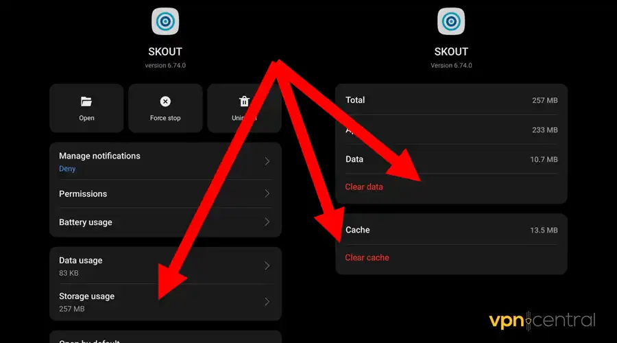clear skout cache and app  data