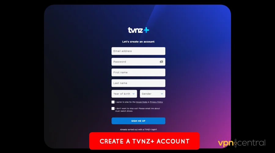 create a tvnz plus account