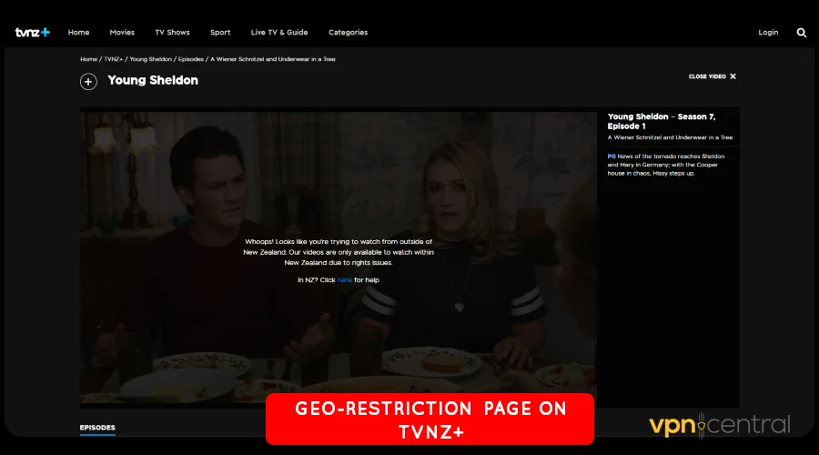 geo-restriction page on tvnz+