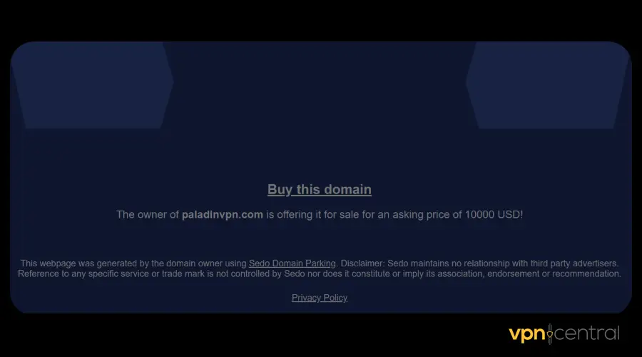 paladvin vpn selling its domain name
