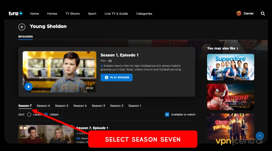 select season seven tab