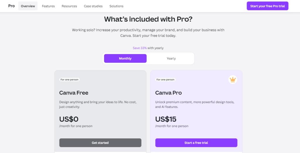 Canva pricing plans