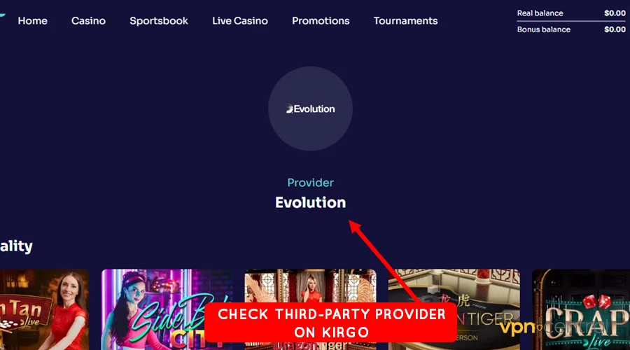 check the casino game provider on kirgo