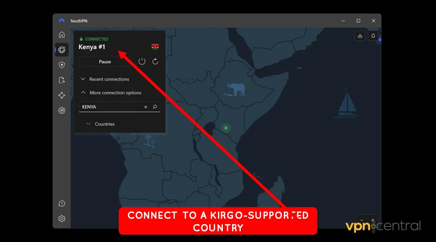 connect to a kirgo supported country