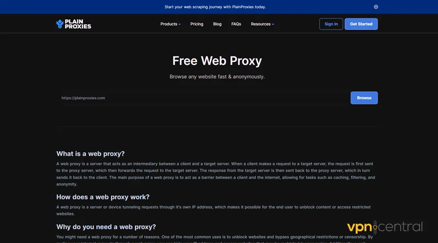 plainproxies web interface