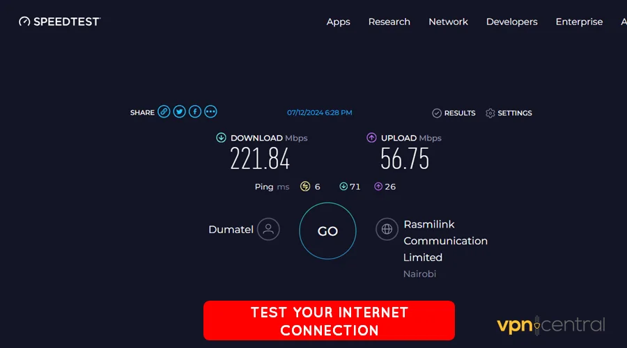 test your internet connection