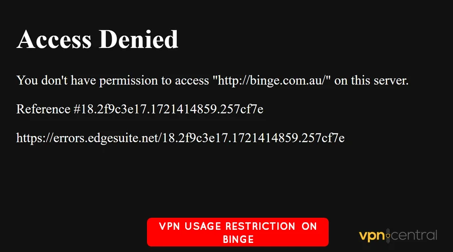 vpn usage restriction on binge