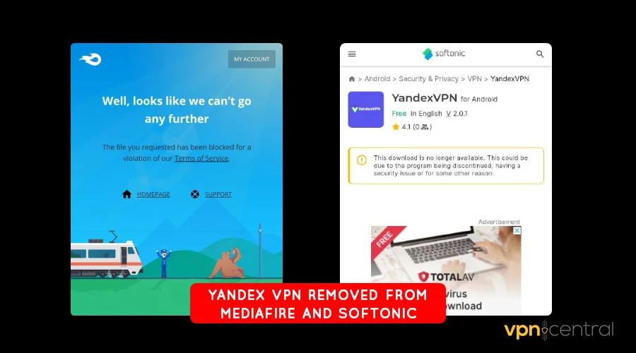 yandex vpn removed from mediafire and softonic