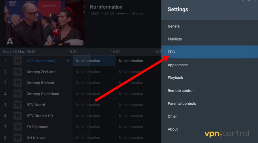 access epg option under tivimate settings