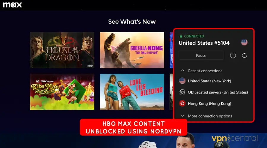 hbo max content unblocked using nordvpn