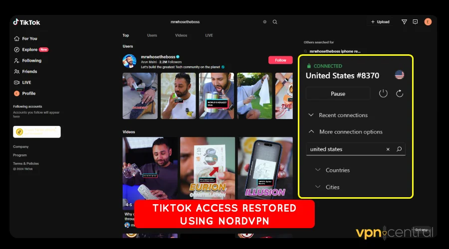 tiktok access restored using nordvpn