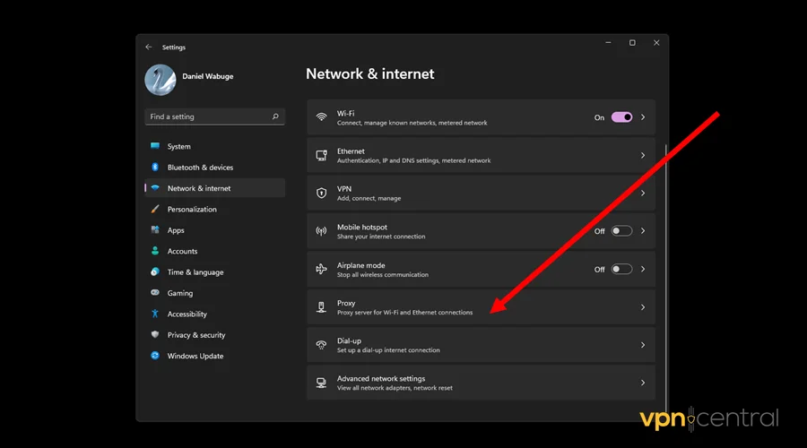 choose proxy under network and internet