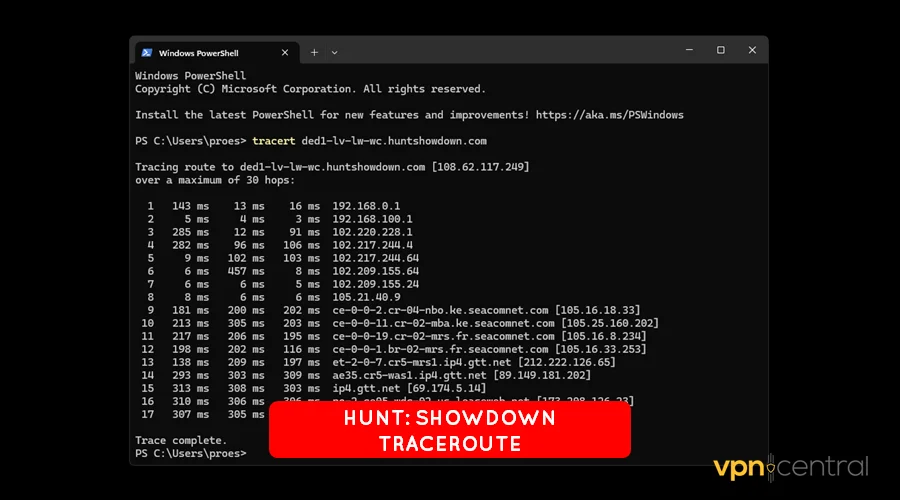 hunt showdown traceroute