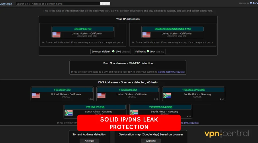 mega vpn solid ip dns leak protection