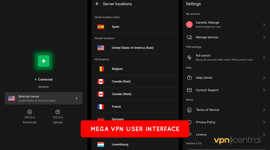 mega vpn user interface