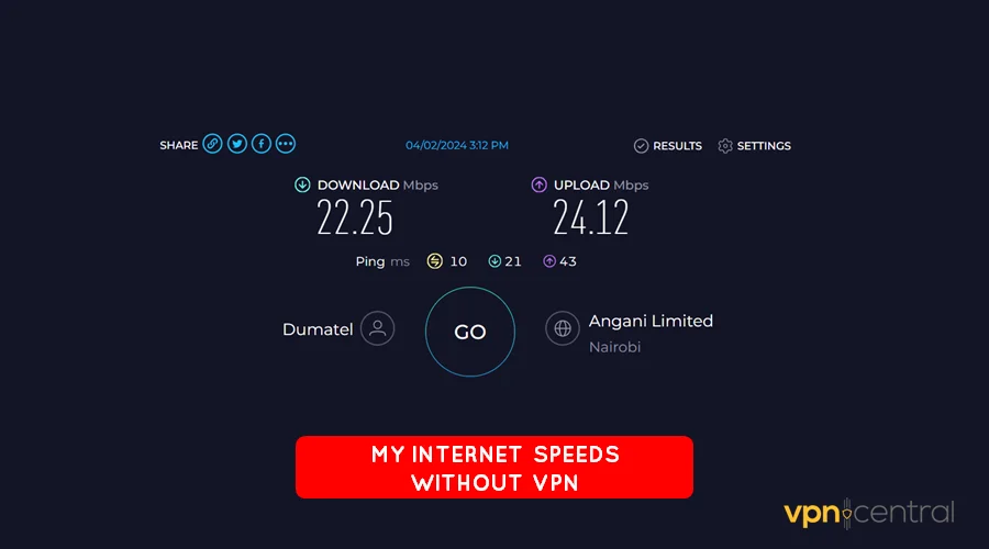 my internet speeds without vpn