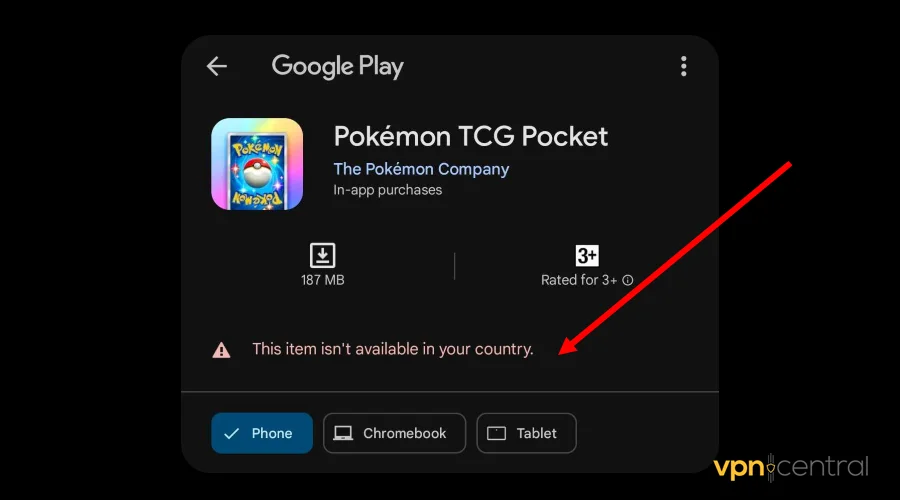 Pokémon pocket geo-restriction on playstore