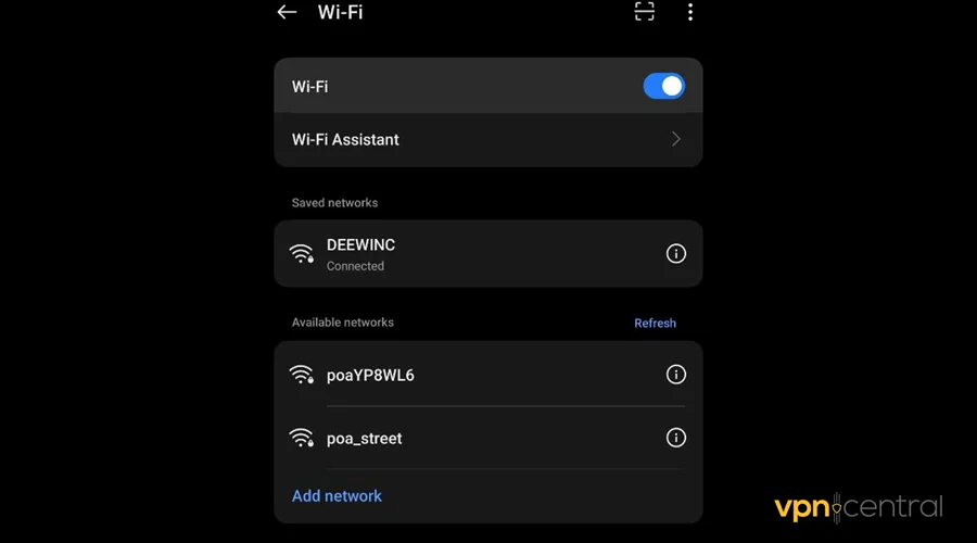 select the active wifi network