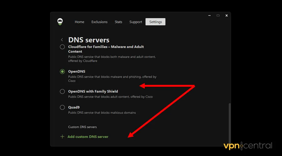 change dns servers on adguard