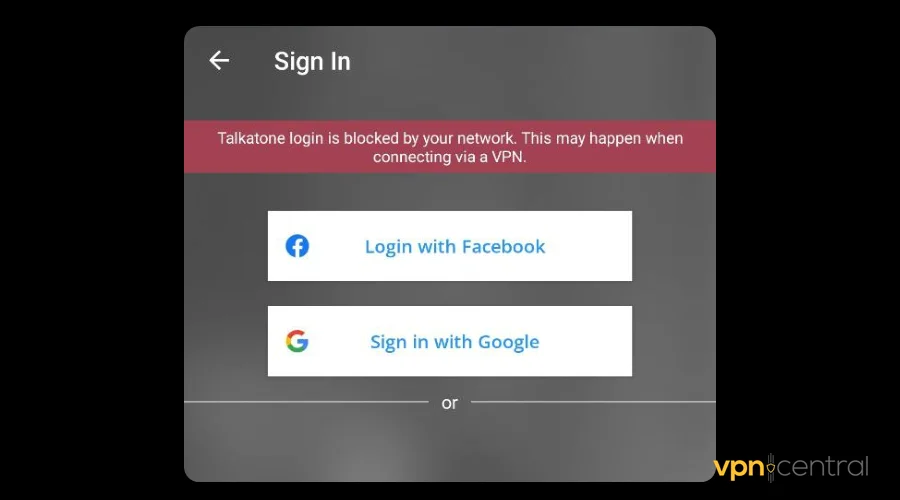 talkatone login is blocked by your network