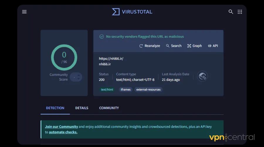 virustotal scanning shows nhl66 is safe