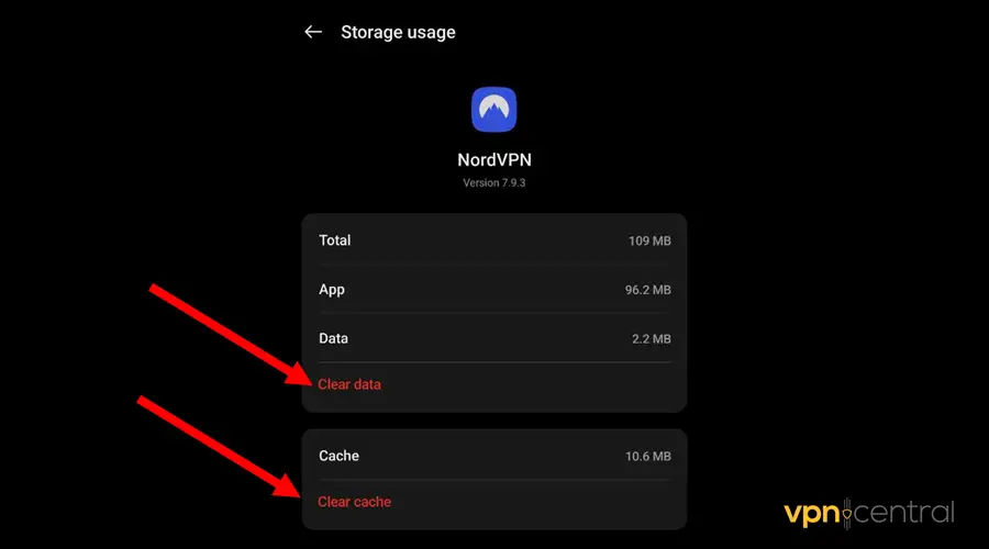 clear data and cache on nordvpn
