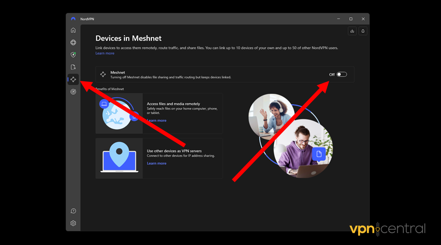 disable meshnet on nordvpn