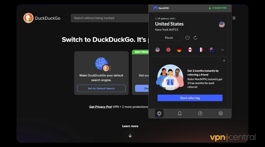 duckduckgo unblocked using nordvpn