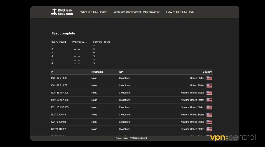 nordvpn dns leak test 1