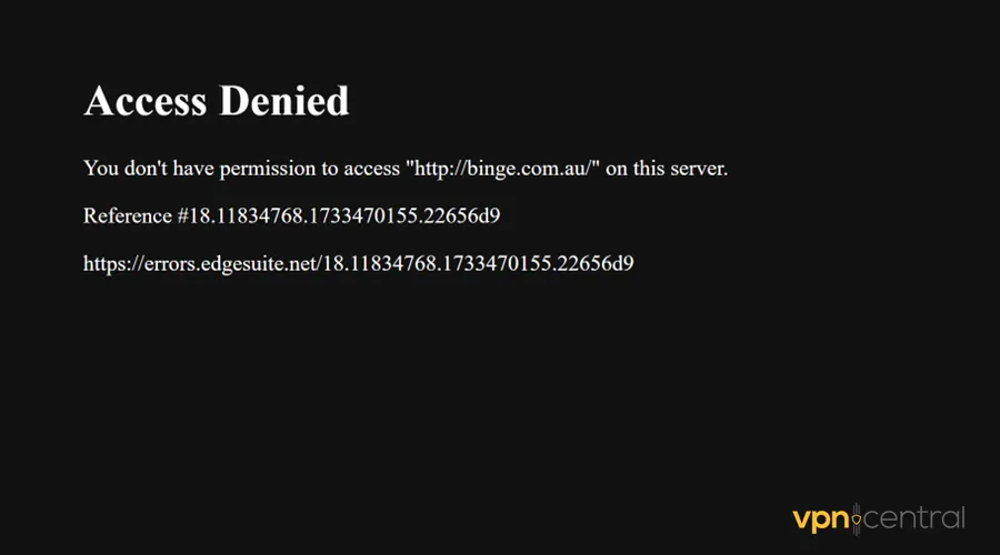 binge server permission error page