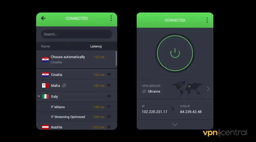 connect private internet access vpn to a setanta sports supported region