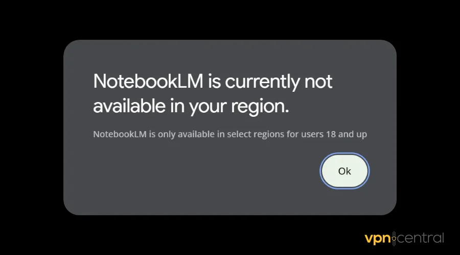 google notebooklm geo-restriction notification