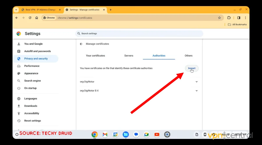 import ipvanish certficate on your school chromebook