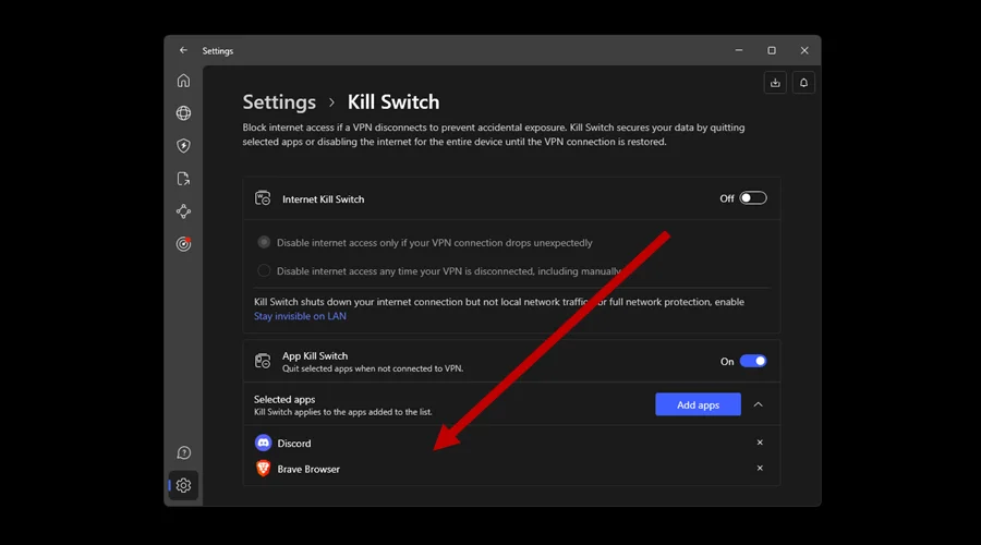 exclude discord from the vpn's app kill switch