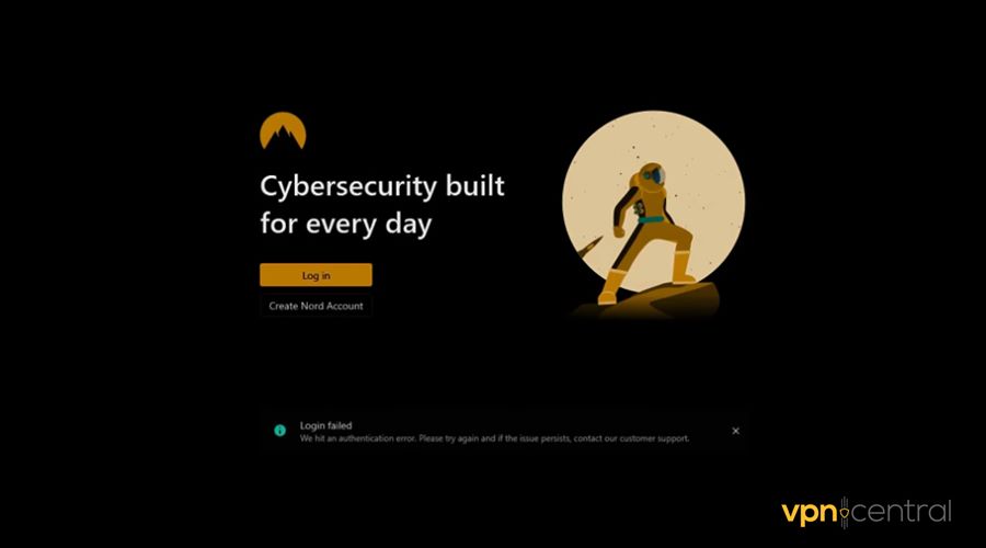 nordvpn authentication login failed