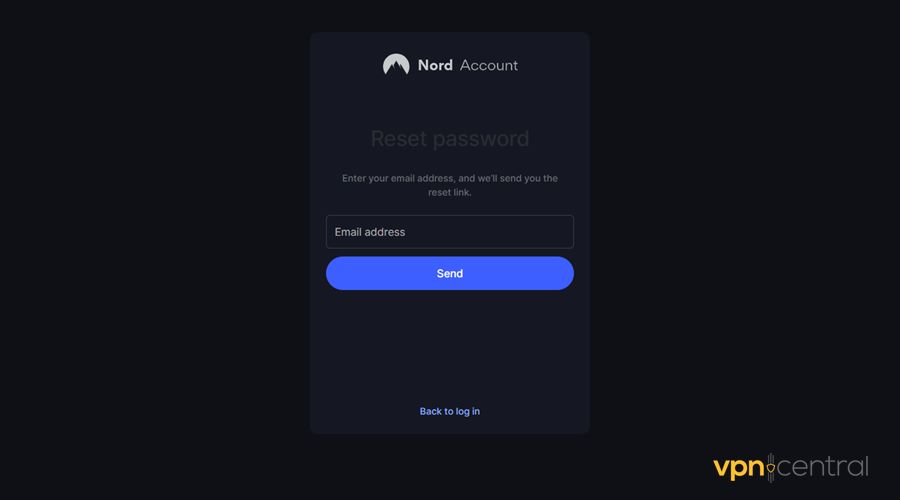 provide your nordvpn email to reset your password